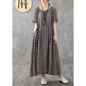 Vivid patchwork linen quilting dresses Runway black plaid Dresses summer