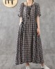 Vivid patchwork linen quilting dresses Runway black plaid Dresses summer Vivid patchwork linen quilting dresses Runway black plaid Dresses summer