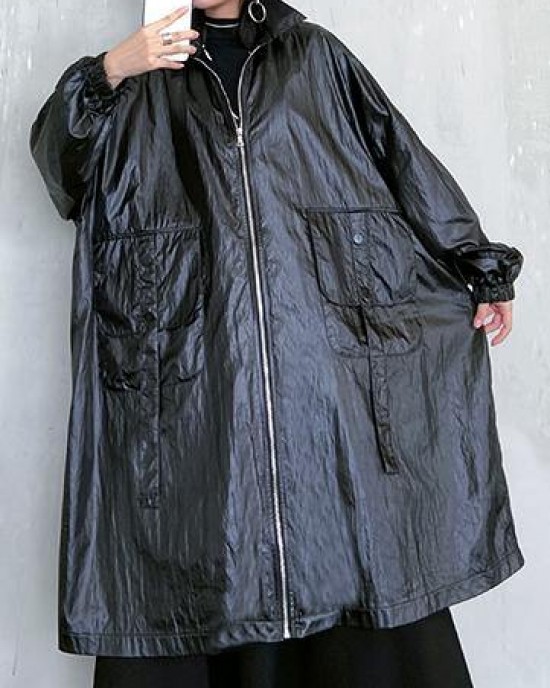 Classy black Fashion clothes Wardrobes lapel pockets fall women coats Classy black Fashion clothes Wardrobes lapel pockets fall women coats