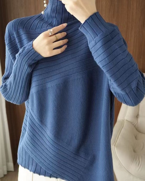 Plus Size Blue Asymmetrical Solid Knit Sweaters Spring Plus Size Blue Asymmetrical Solid Knit Sweaters Spring