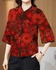 Vintage Red Mandarin Collar Print Silk Shirt Tops Half Sleeve Vintage Red Mandarin Collar Print Silk Shirt Tops Half Sleeve