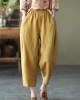 Natural Yellow Elastic Waist Summer Linen Harem Pants Natural Yellow Elastic Waist Summer Linen Harem Pants