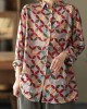 Unique Lapel Patchwork Spring Tunic Pattern Photography Red Print Blouse Unique Lapel Patchwork Spring Tunic Pattern Photography Red Print Blouse