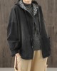 Chic denim black clothes hooded pockets baggy blouse Chic denim black clothes hooded pockets baggy blouse