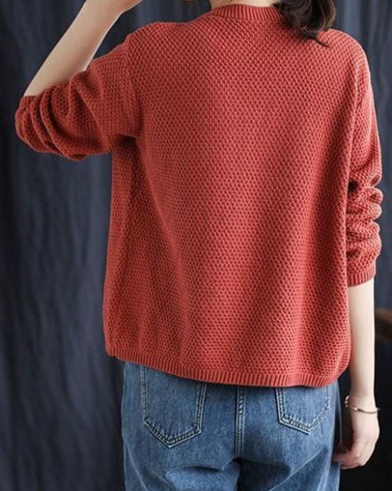 Fitted Red V Neck Button Patchwork Fall Knitted Sweaters Fitted Red V Neck Button Patchwork Fall Knitted Sweaters