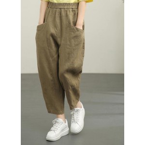 Women Chocolate Elastic Waist Linen Summer Pants