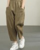 Women Chocolate Elastic Waist Linen Summer Pants Women Chocolate Elastic Waist Linen Summer Pants