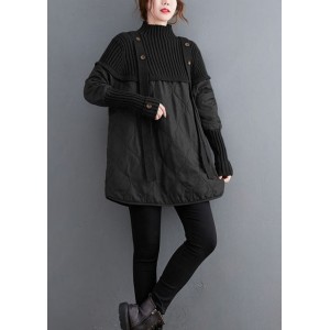 Women Black Knit Patchwork Fine Cotton Filled Sweaters Winter