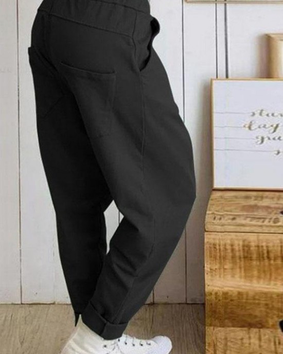 Women Casual Loose Elastic Waist Harem Trousers Long Solid Pants Women Casual Loose Elastic Waist Harem Trousers Long Solid Pants