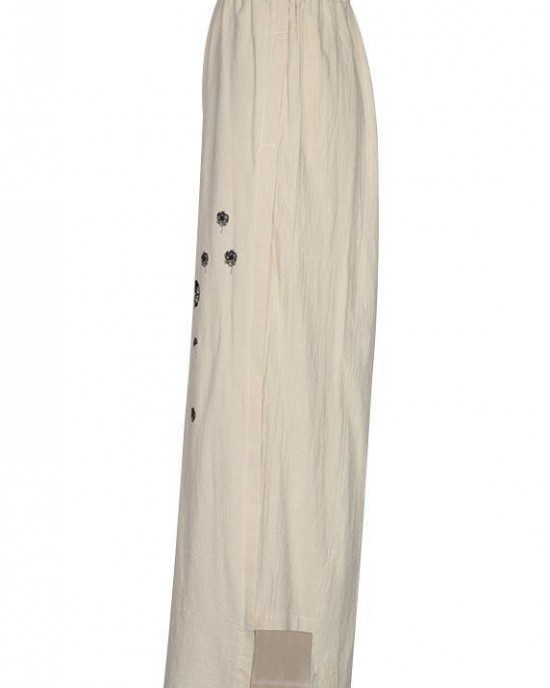 Handmade Khaki Print Dandelion Wide Leg Pants Summer Cotton Linen Handmade Khaki Print Dandelion Wide Leg Pants Summer Cotton Linen