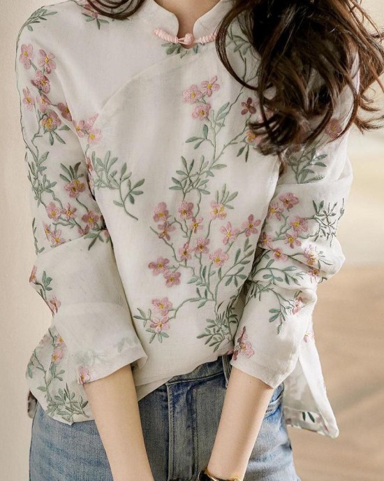 Unique Beige Print Linen Blouses Spring Unique Beige Print Linen Blouses Spring