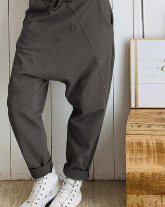 Women Casual Loose Elastic Waist Harem Trousers Long Solid Pants Women Casual Loose Elastic Waist Harem Trousers Long Solid Pants