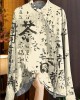 Beautiful Green Mandarin Collar Button Print Silk Shirt Top Spring Beautiful Green Mandarin Collar Button Print Silk Shirt Top Spring