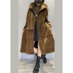 Chic Coffee Pockets Button Corduroy Loose Fall Long sleeve Coats