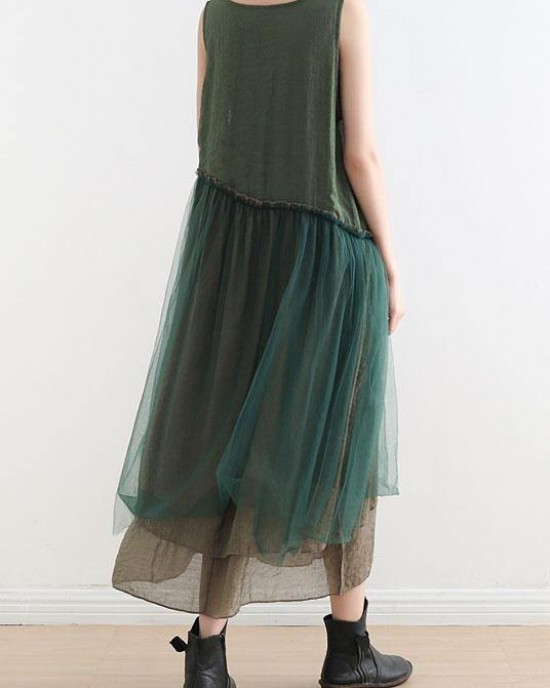 Art Green Patchwork Cotton Summer Dresses Art Green Patchwork Cotton Summer Dresses