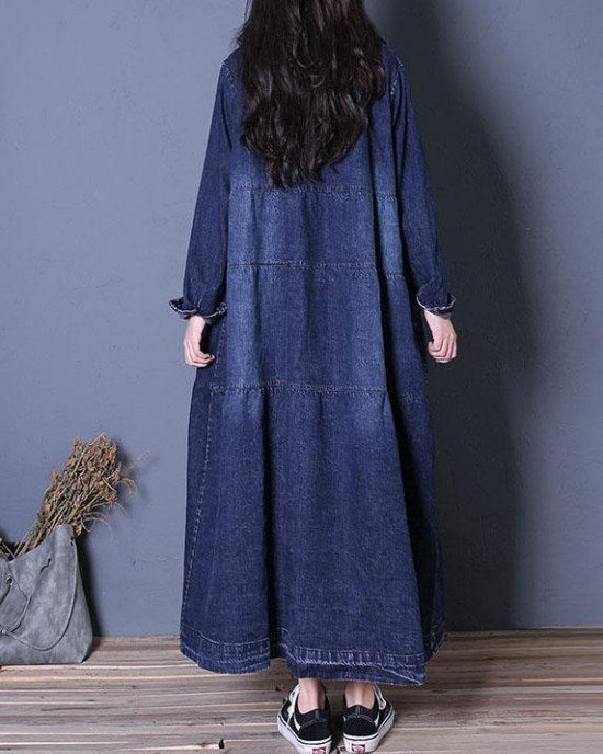 boutique oversize long fall denim blue patchwork Button Down women coats boutique oversize long fall denim blue patchwork Button Down women coats