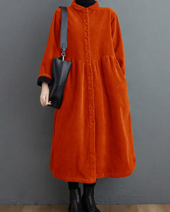 French blackish green corduroy coats Inspiration thick Cinched women coats ( Limited Stock)