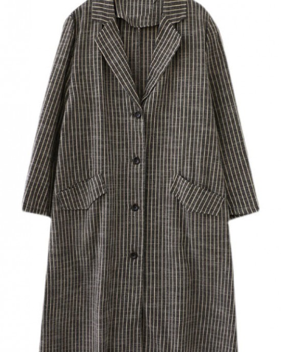 Plus Size Khaki PeterPan Collar Button Pockets Striped Fall Long sleeve Trench coats Plus Size Khaki PeterPan Collar Button Pockets Striped Fall Long sleeve Trench coats