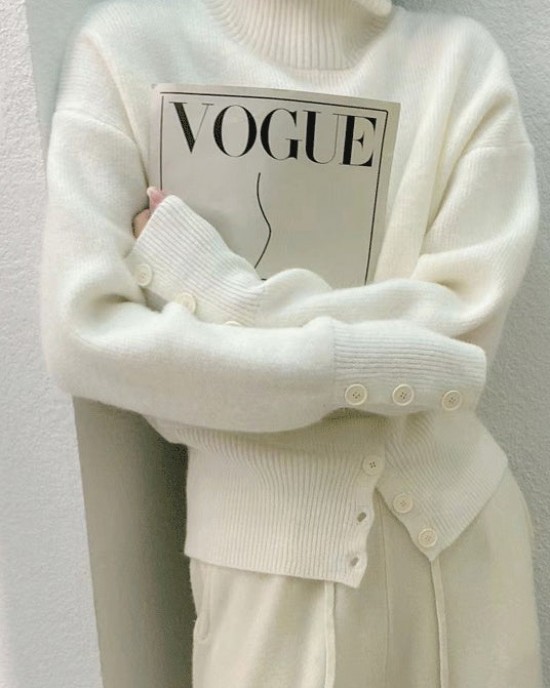 Italian White Hign Neck Button Open Patchwork Knit Sweater Fall Italian White Hign Neck Button Open Patchwork Knit Sweater Fall