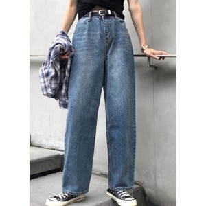 winter vintage denim blue pants high waist wide leg trousers