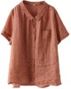 Plus Size Orange Peter Pan Collar Pockets Patchwork Ramie Cardigan Plus Size Orange Peter Pan Collar Pockets Patchwork Ramie Cardigan