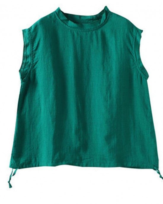 Stylish Green O-Neck Sleeveless Linen Summer Tops Stylish Green O-Neck Sleeveless Linen Summer Tops