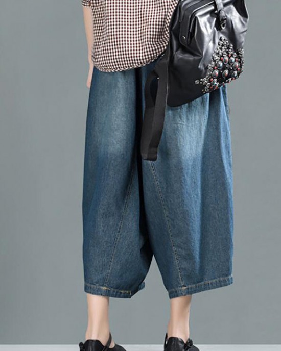 Women Spring Casual Big Pockets Solid Loose Jeans Women Spring Casual Big Pockets Solid Loose Jeans