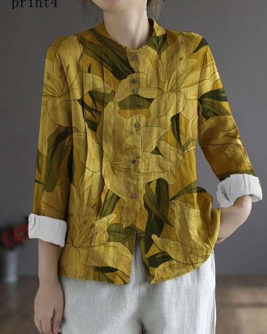 Women Yellow Elegant Button Fall Top Long Sleeve Linen Women Yellow Elegant Button Fall Top Long Sleeve Linen