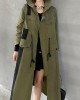 Chic Army Green Pockets Patchwork Button Zippered Fall Tie Waist Hooded Coat Long Sleeve Chic Army Green Pockets Patchwork Button Zippered Fall Tie Waist Hooded Coat Long Sleeve