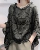 Art Navy Tops Ruffles Trim Half Sleeve Shirts Blouse Plus Size