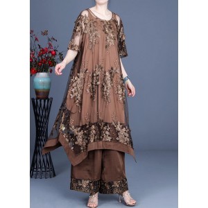 2025 Summer Irregular Dress Wide Leg Pants Suspender Skirt Three Piece Set