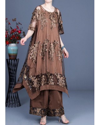 2025 Summer Irregular Dress Wide Leg Pants Suspender Skirt Three Piece Set