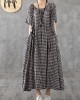 Vivid patchwork linen quilting dresses Runway black plaid Dresses summer Vivid patchwork linen quilting dresses Runway black plaid Dresses summer