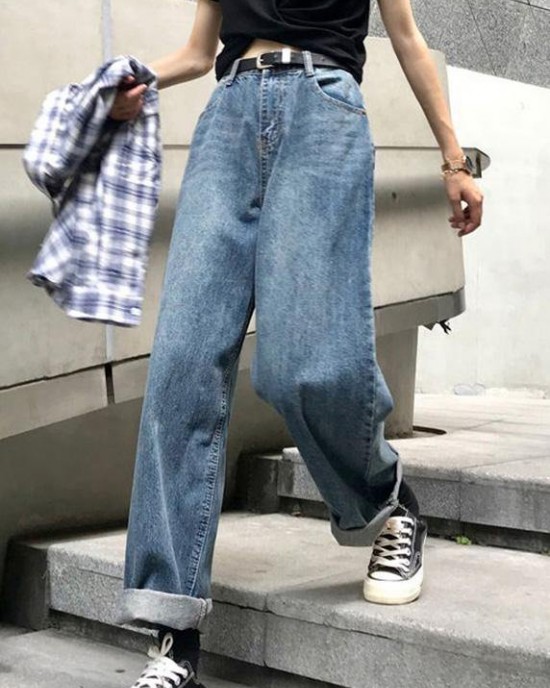 winter vintage denim blue pants high waist wide leg trousers winter vintage denim blue pants high waist wide leg trousers