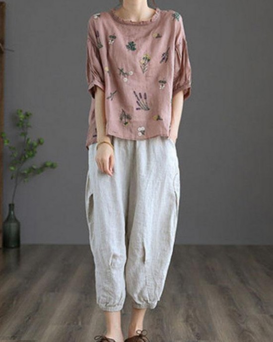 Modern Pink Regular Embroideried Summer Floral Half Sleeve Modern Pink Regular Embroideried Summer Floral Half Sleeve