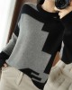 Women Grey Asymmetrical Patchwork Wool Knit Top Fall Women Grey Asymmetrical Patchwork Wool Knit Top Fall