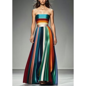 Boho Multicolor Cold Shoulder Silm Fit Chiffon Strapless Pleated Summer