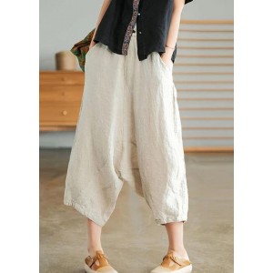 Beige Women Casual Solid Color Linen Pocket Pants