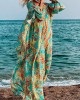 Women Green Oversized Print Cotton Loose Beach Dresses Long Sleeve Women Green Oversized Print Cotton Loose Beach Dresses Long Sleeve