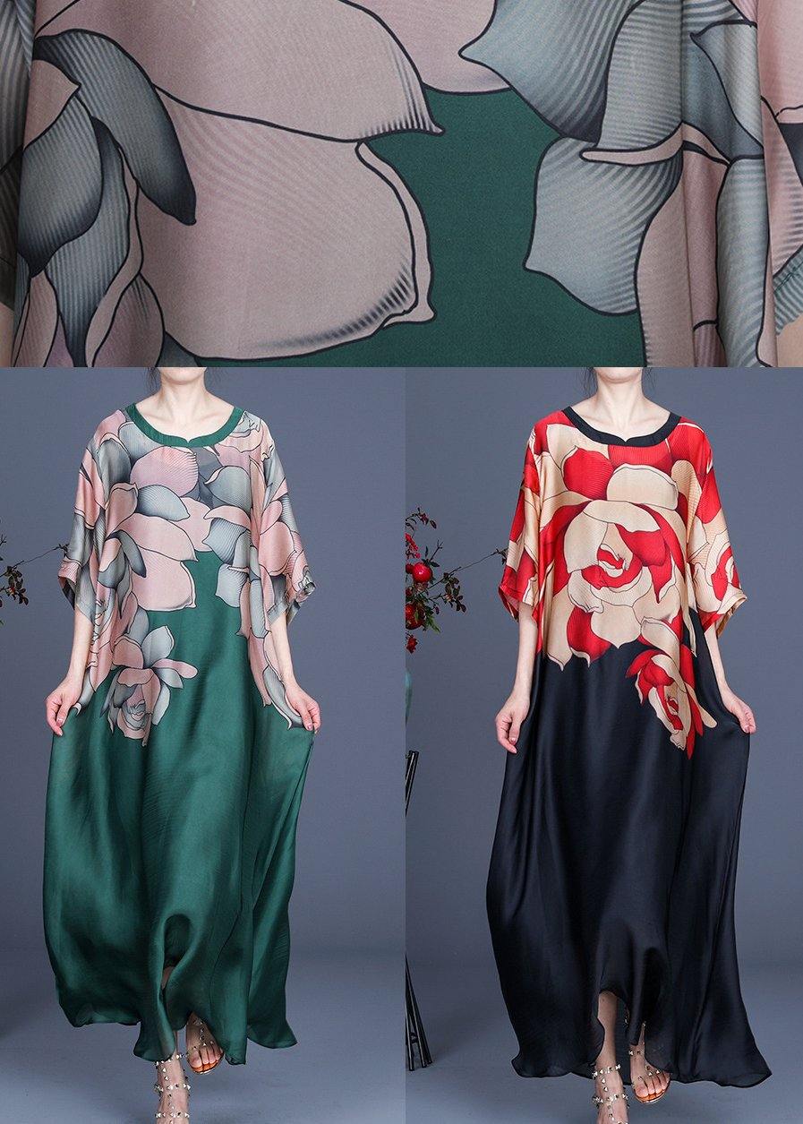 Plus Size Red Print O-Neck Chiffon Summer Dress