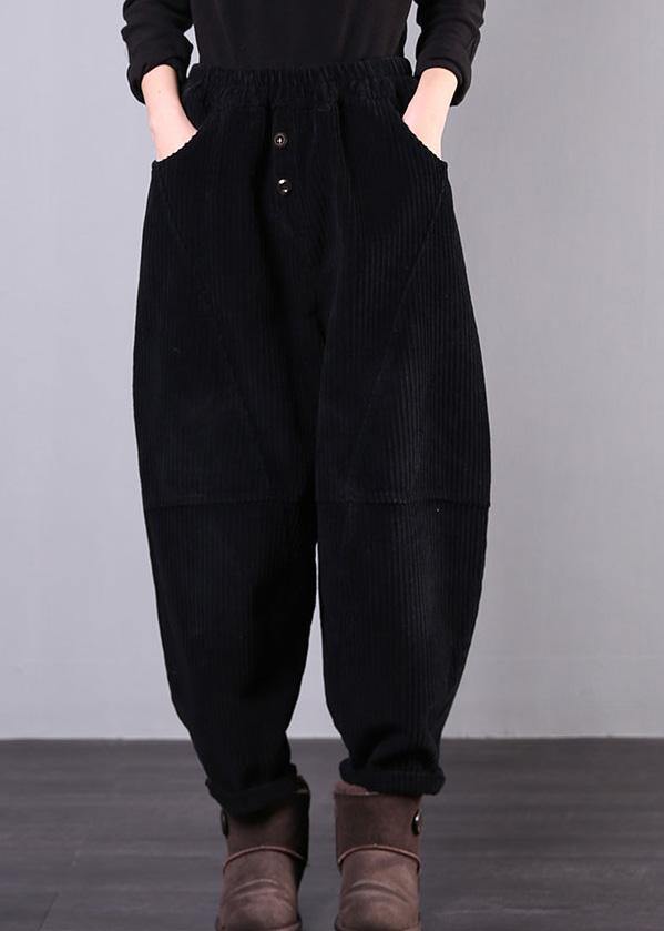 Unique black trousers oversized fall Corduroy pockets Cotton women trousers