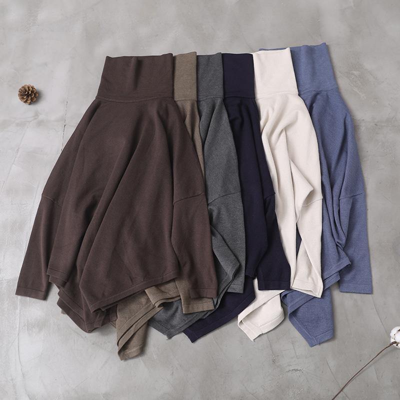 DIY asymmetric hem cotton high neck blouses for women Fabrics beige white tops