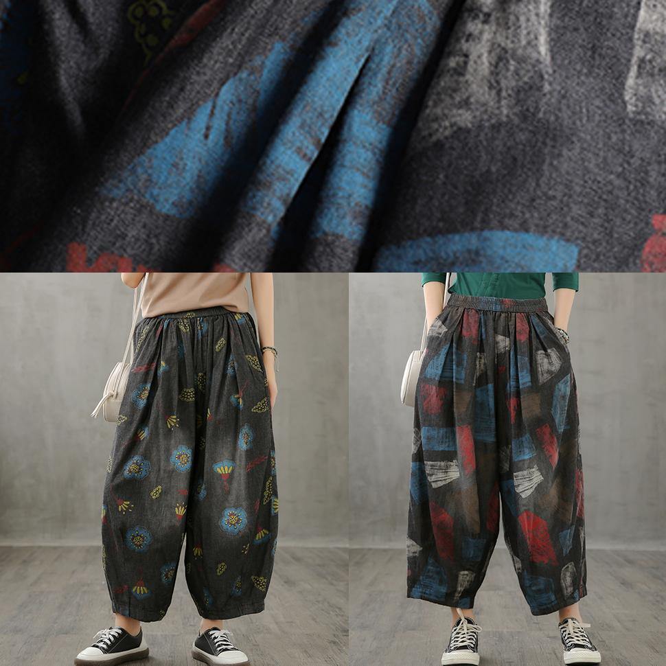 Literary plus size wide-leg pants 2025 autumn new thin yellow printed straight-leg pants