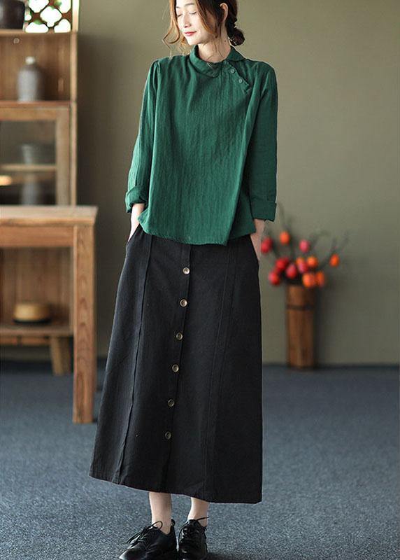 Fashion GreenPeter Pan Collar Button Fall Asymmetrical Design Top Long Sleeve