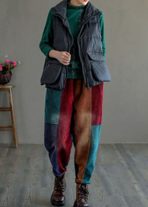 Women Colorblock Thick Corduroy Patchwork Fall Pants